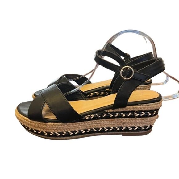Nautica Jessi Ladies Black Ankle Strap Sandal Platform Espadrille Size 9 - Picture 5 of 8